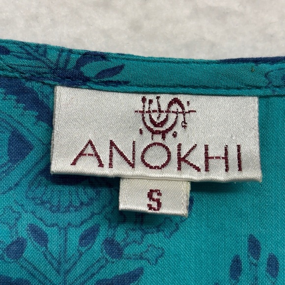 Anokhi Tunic Shirt Blouse Turquoise Blue Teal S - Picture 3 of 7